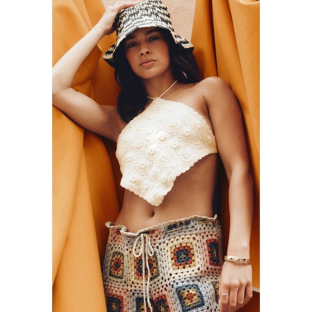 Agua Bendita Handmade Crochet Crop Top Flower Harvest White Size M NWT